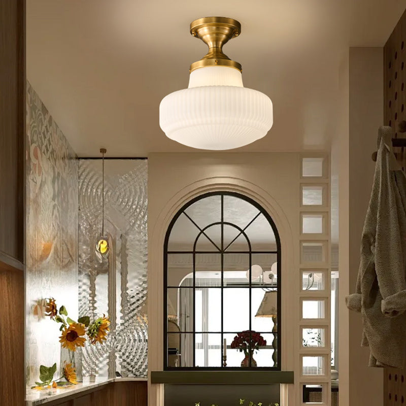 Classic Vintage Copper Ceiling Light With Cream Opal Textured Glass Heartwarming For Bedroom 4